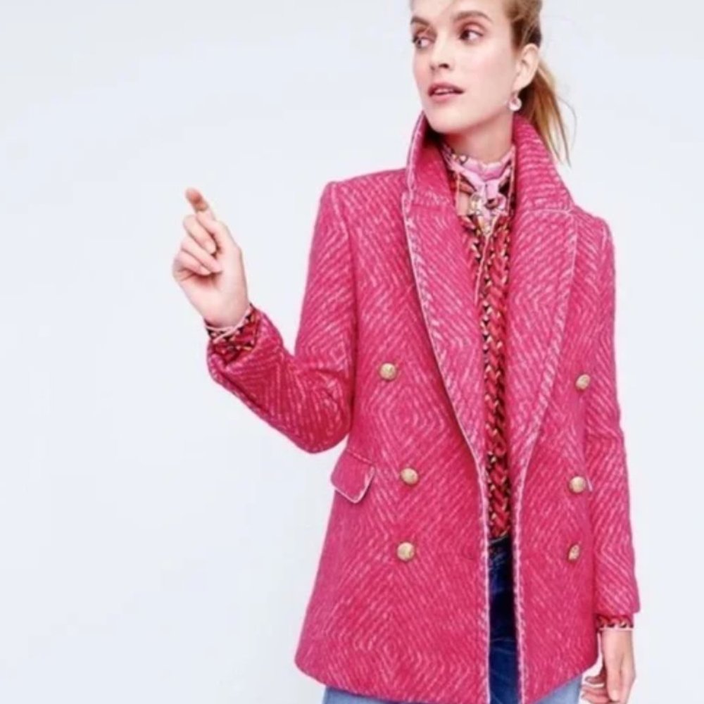 J. Crew Pink Diamond Tweed Coat